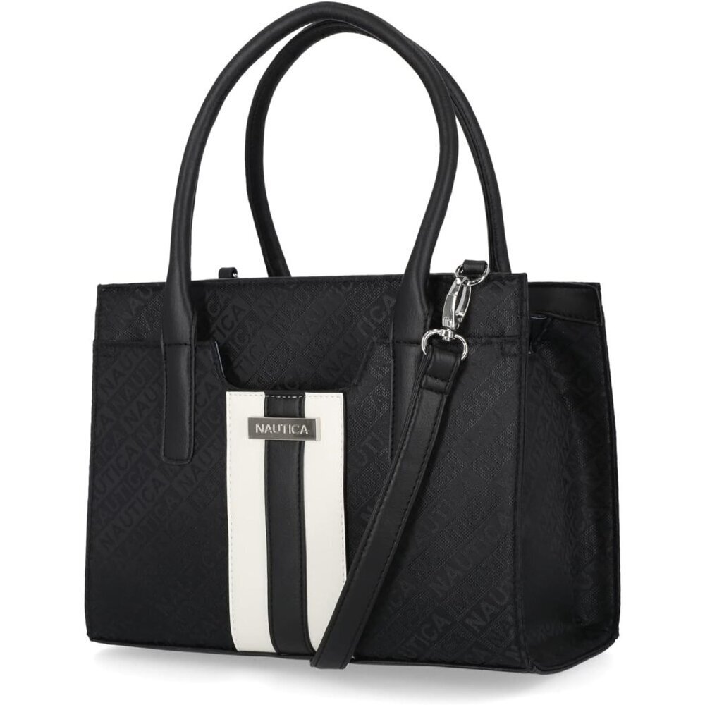 Nautica Women's Sandy Jr Satchel Black Jacquard Top Handle Removable Crossbody